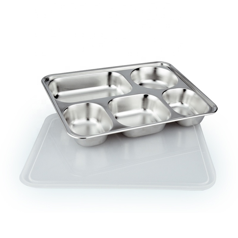 Best Price Food Grade Wholesale Stainless Steel 5 Compartments Hospital Food Tray with Lid