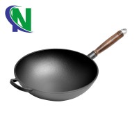 Wholesale Cast Iron cookware wok with wooden handle